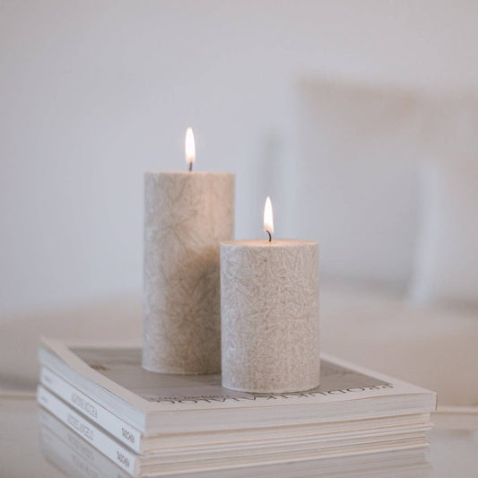 Blockkerze Olive 7x10cm grau