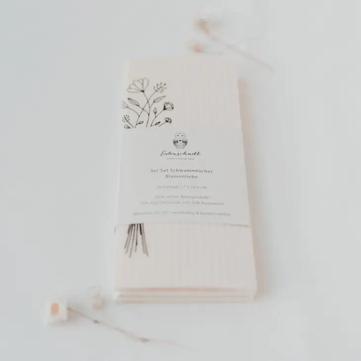 Flower love sponge cloths in a set of 3