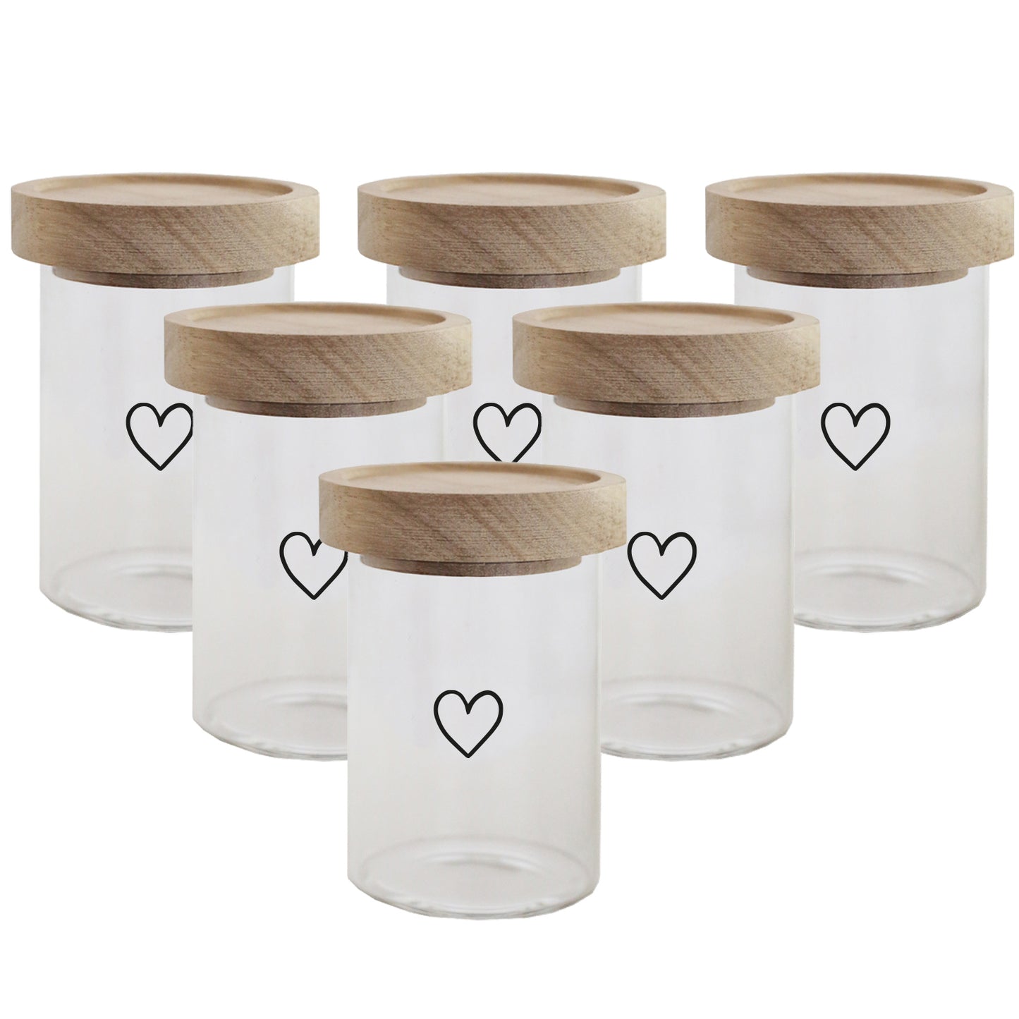 Mini pots de conservation coeur noirs par lot de 6