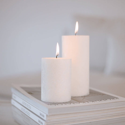 Block Candle Olive 7x10cm White